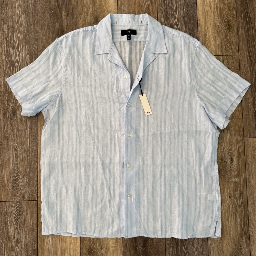 NWT Banana Republic Men's Linen/Cotton Light Blue Resort Wear Shirt Size XL - Picture 6 of 14